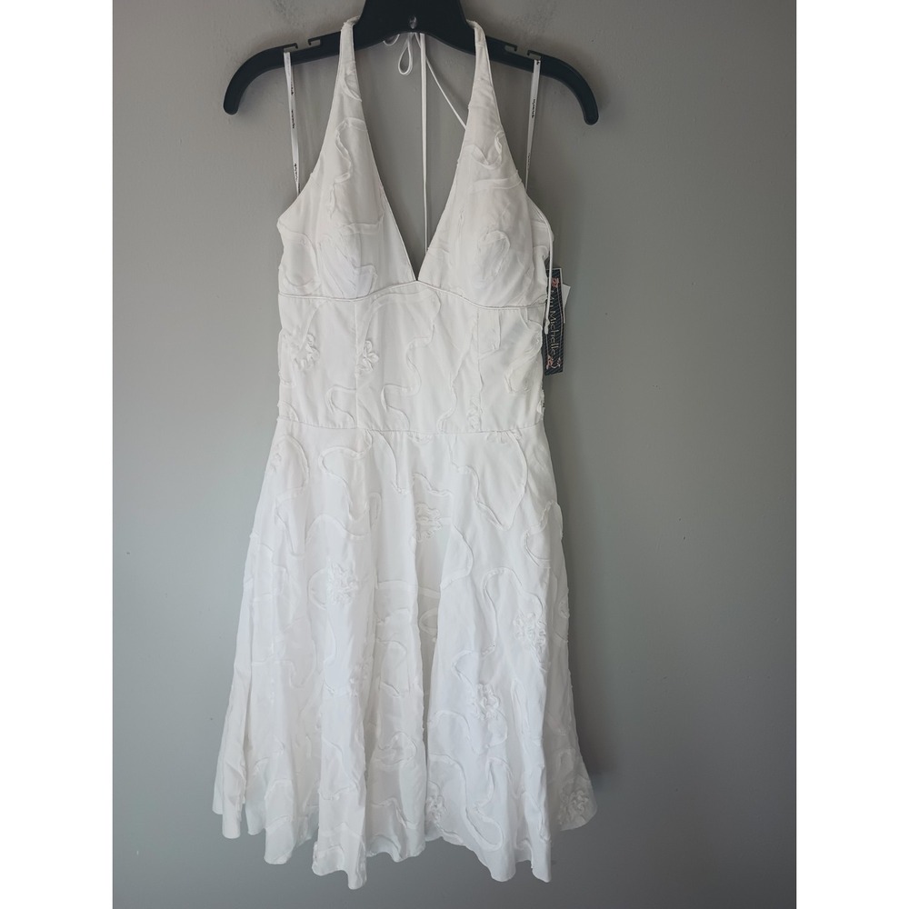 My Michelle Juniors Size 11 White Mini Dress V-neck Ruffle Floral Zip 100%Cotton